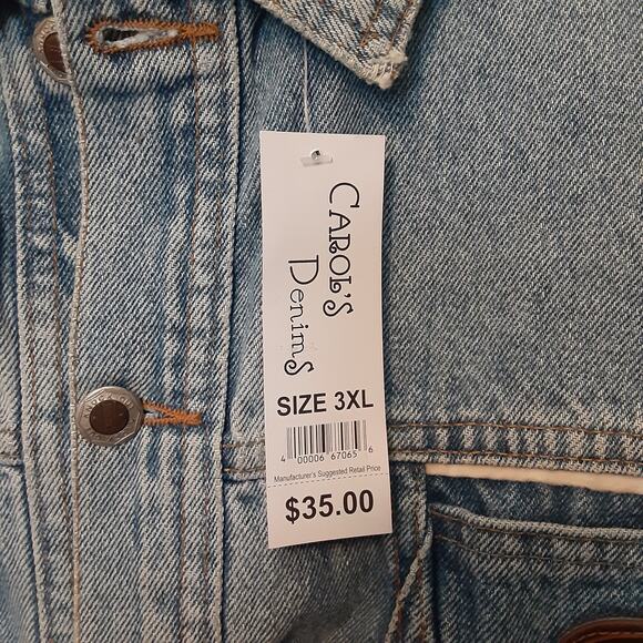 Vtg Carol's Denim's Womens 3XL Sleevless Jean Jacket Button Up Trucker Biker EUC - Picture 5 of 10